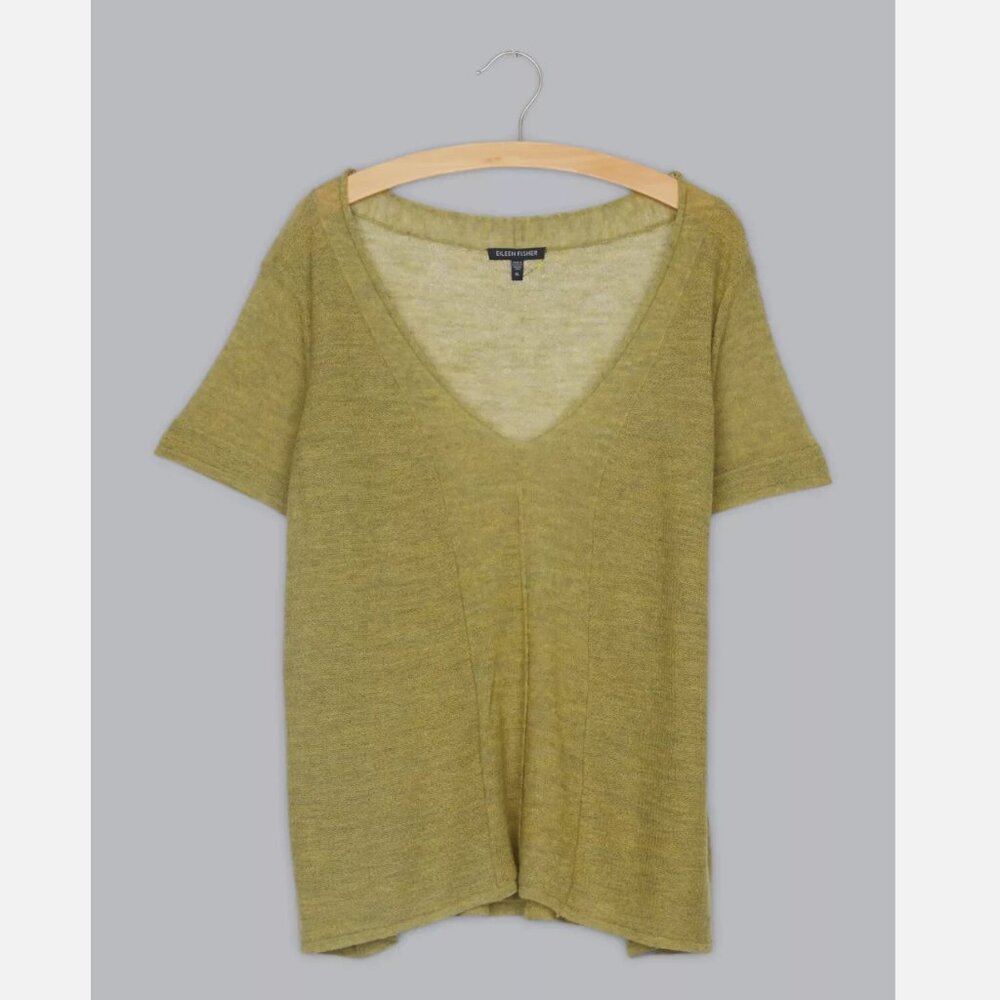 Eileen Fisher Superfine Washable Wool Pullover Knit Shirt Green (small/p)